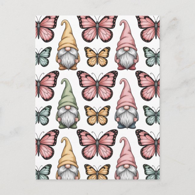Seamless Pattern with Gnomes and Butterflies Postkarte (Vorderseite)