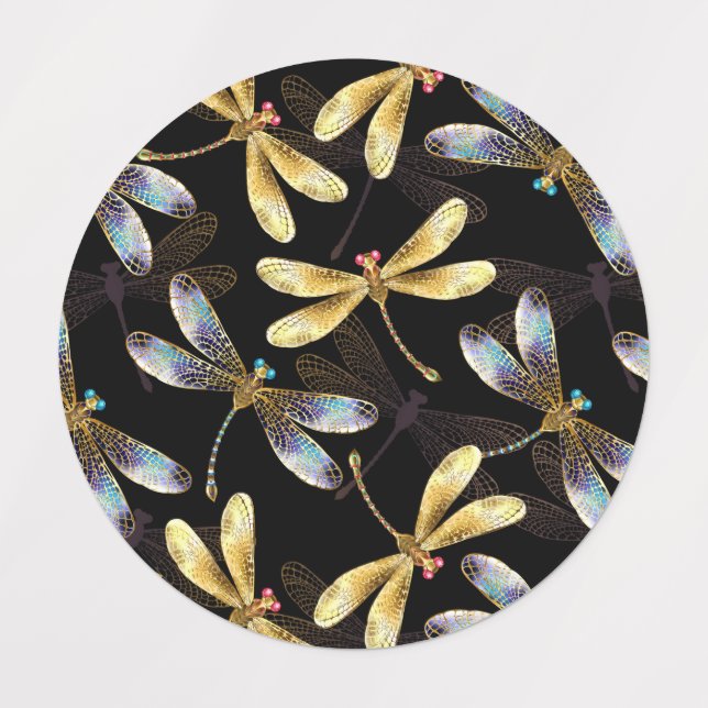 Seamless Pattern with Golden Dragonflies Etiketten (Design 1)