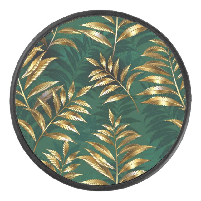 Seamless pattern with golden ferns eishockey puck (Vorderseite)