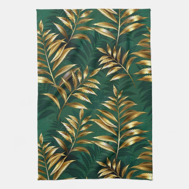 Seamless pattern with golden ferns geschirrtuch (Vertikal)