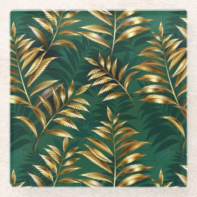 Seamless pattern with golden ferns glasuntersetzer (Vorderseite)
