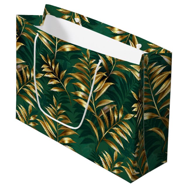Seamless pattern with golden ferns große geschenktüte (Vorderseite Schrägansicht)