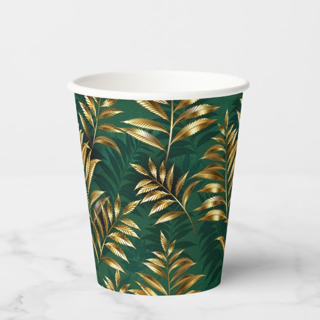 Seamless pattern with golden ferns pappbecher (Vorderseite)