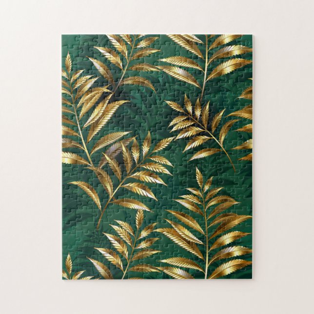 Seamless pattern with golden ferns puzzle (Vertikal)