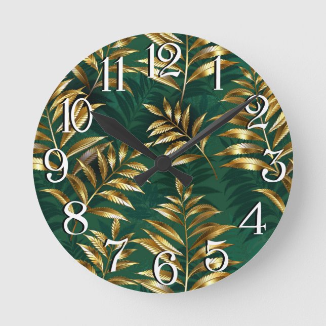 Seamless pattern with golden ferns runde wanduhr (Vorderseite)