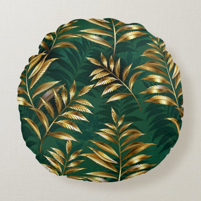 Seamless pattern with golden ferns rundes kissen (Vorderseite)