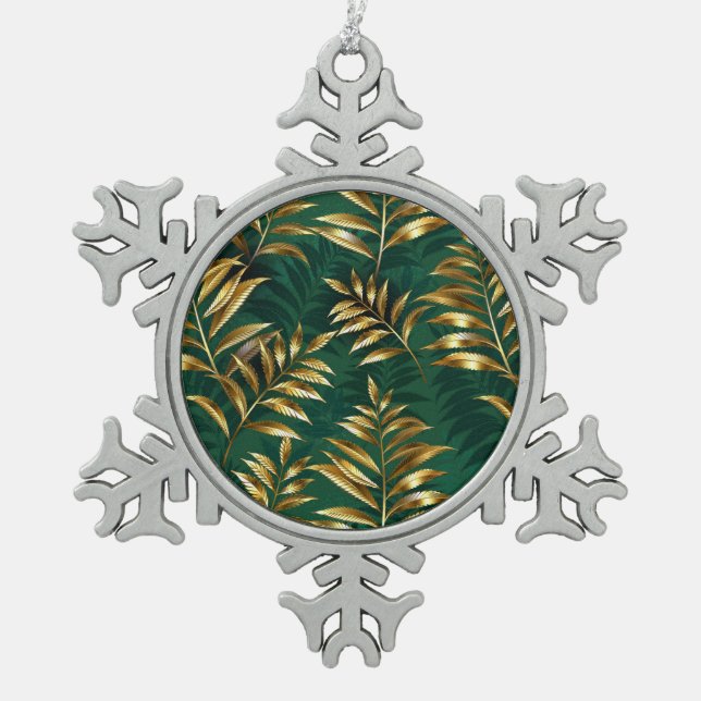 Seamless pattern with golden ferns schneeflocken Zinn-Ornament (Vorderseite)