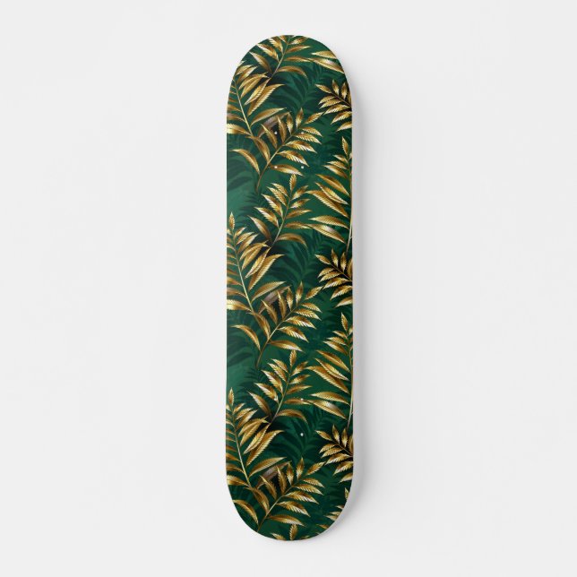Seamless pattern with golden ferns skateboard (Vorne)