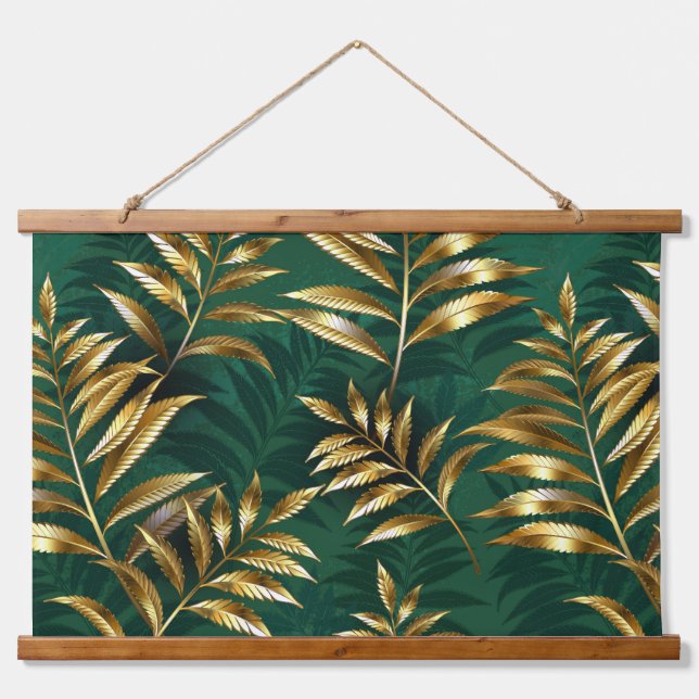 Seamless pattern with golden ferns wandteppich mit holzrahmen (Vorne)
