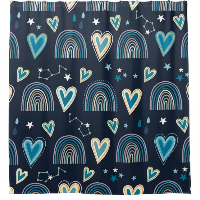 Seamless pattern with hearts, rainbows and celesti duschvorhang (Vorderseite)