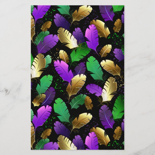 Seamless Pattern with Mardi Gras feathers Briefpapier (Vorderseite)
