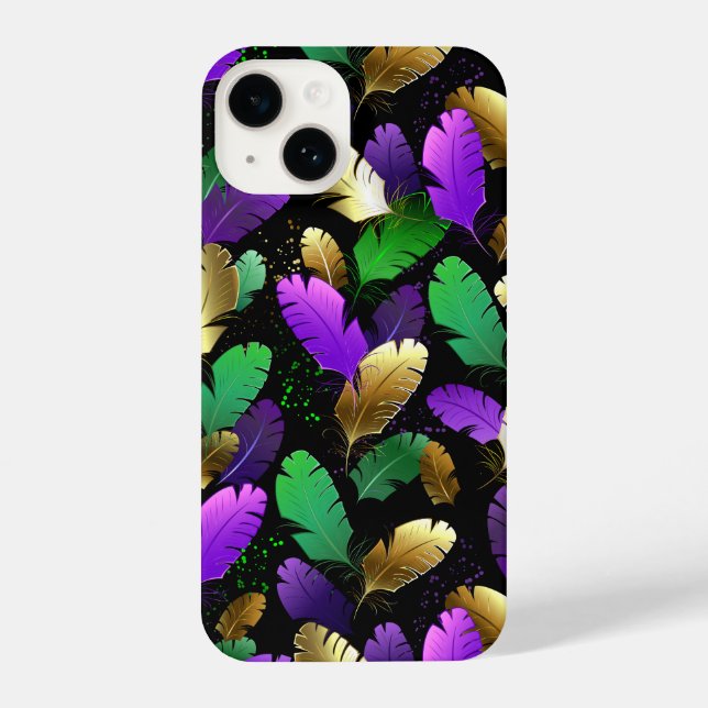 Seamless Pattern with Mardi Gras feathers iPhone Hülle (Rückseite)
