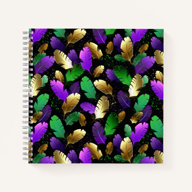 Seamless Pattern with Mardi Gras feathers Notizbuch (Vorderseite)