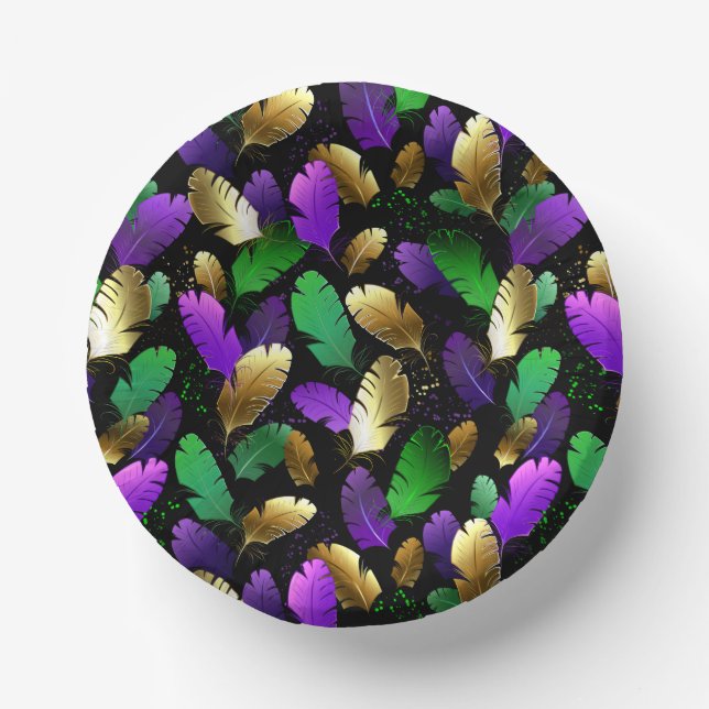 Seamless Pattern with Mardi Gras feathers Pappteller (Vorderseite)