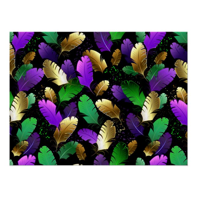 Seamless Pattern with Mardi Gras feathers Poster (Vorderseite)