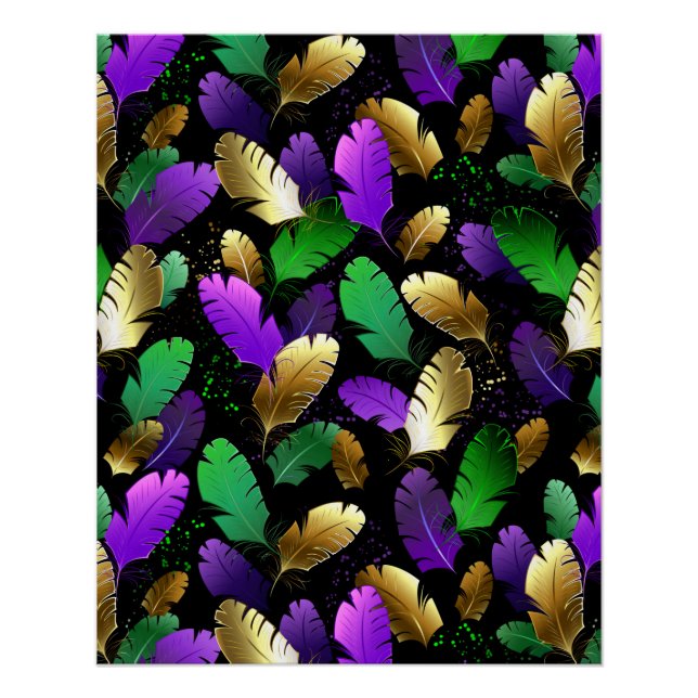 Seamless Pattern with Mardi Gras feathers Poster (Vorderseite)