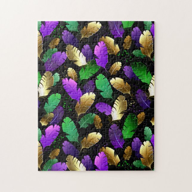 Seamless Pattern with Mardi Gras feathers Puzzle (Vertikal)