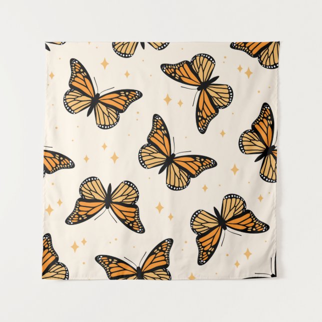 Seamless pattern with monarch butterflies. Contemp Wandteppich (Vorderseite)