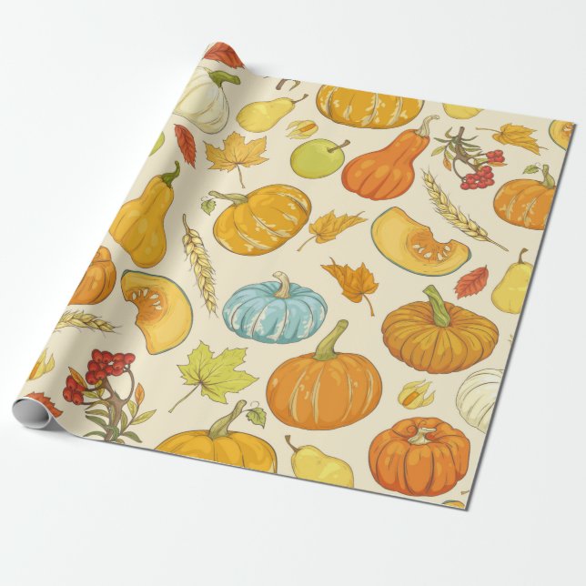 Seamless pattern with pumpkins, autumn leaves, app geschenkpapier (Ungerollt)