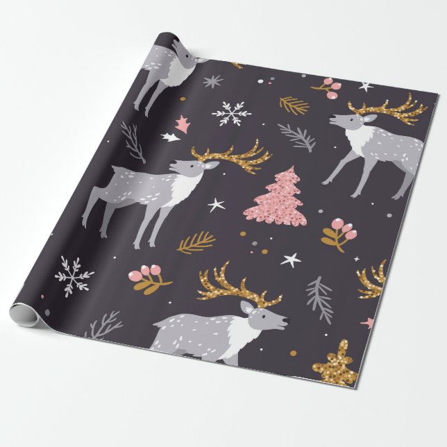  seamless pattern with reindeer, fir trees and sno geschenkpapier (Ungerollt)