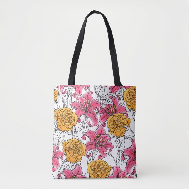 Seamless pattern with roses and lilies. Hand drawn (Vorderseite)