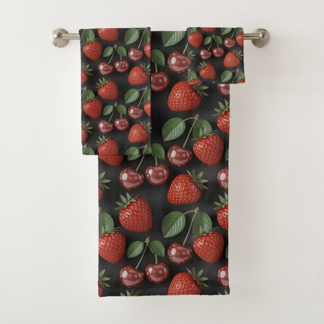 Seamless Pattern with Strawberries and Cherries Badhandtuch Set (Insitu)