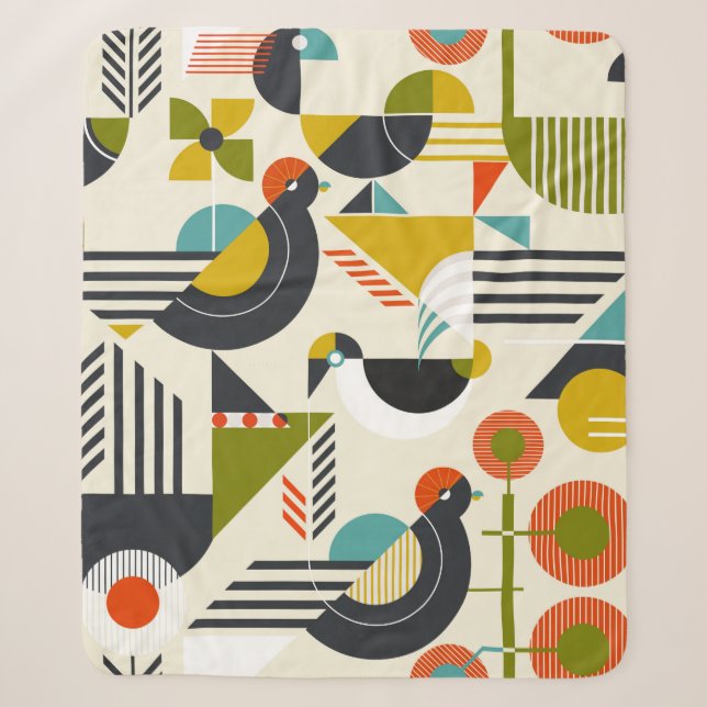 Seamless pattern with stylized birds in retro bauh sherpadecke (Vorderseite)