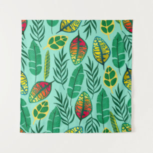 Seamless pattern with tropical leaves. Gouache art Wandteppich