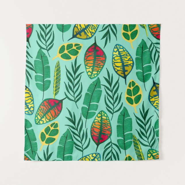 Seamless pattern with tropical leaves. Gouache art Wandteppich (Vorderseite)