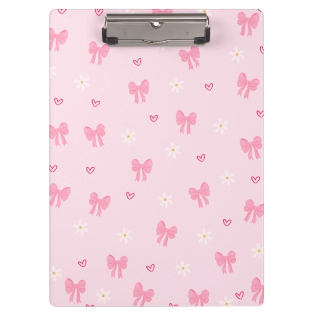 Seamless Pink Bow and Floral Pattern – Cute Girly  Klemmbrett (Vorderseite)