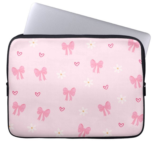 Seamless Pink Bow and Floral Pattern – Cute Girly  Laptopschutzhülle (Vorderseite)