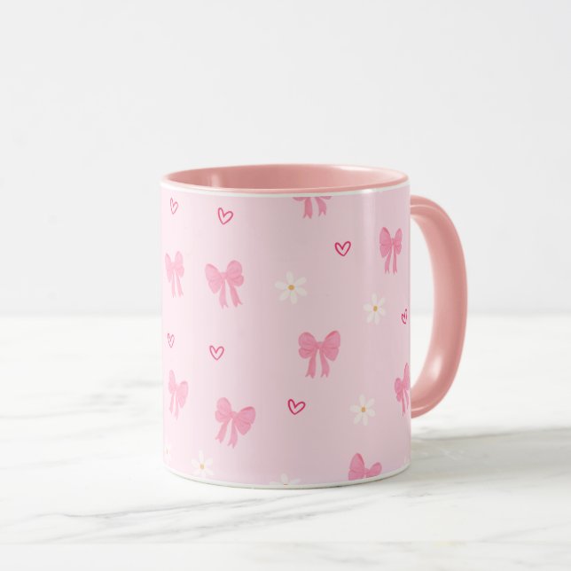 Seamless Pink Bow and Floral Pattern – Cute Girly Tasse (VorderseiteRechts)