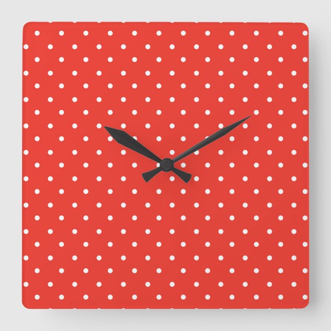 Seamless red background polka dot pattern quadratische wanduhr (Vorderseite)