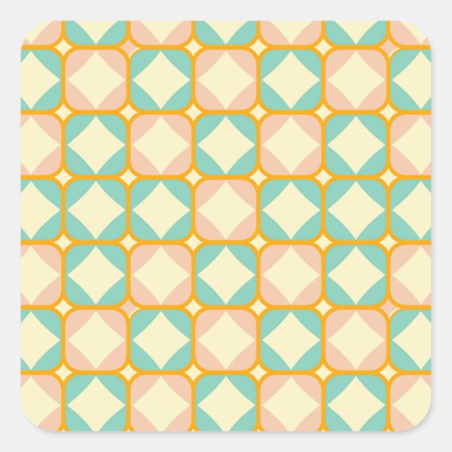 Seamless retro pattern with rounded squares quadratischer aufkleber (Vorderseite)