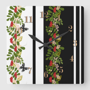 Seamless rowanberry berry flowers floral butterfly quadratische wanduhr