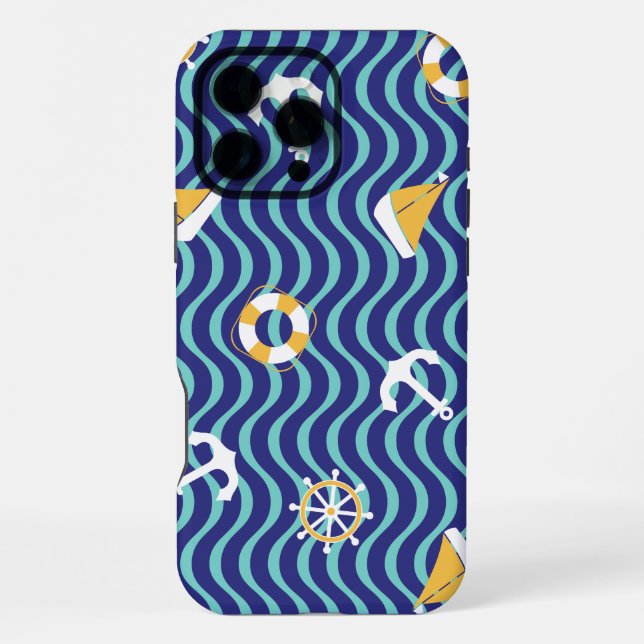 Seamless Royal Blue Nautical Pattern iPhone Hülle (Rückseite)