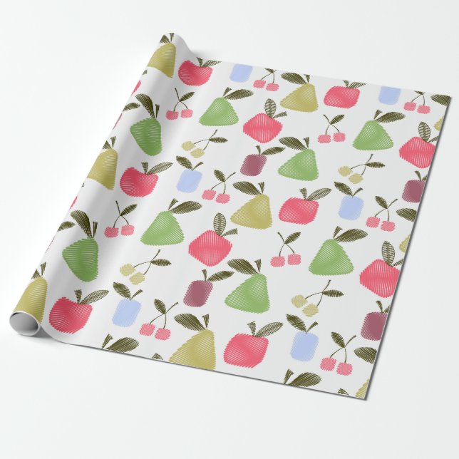 Seamless scratched cartoon frucht apples pears geschenkpapier (Ungerollt)