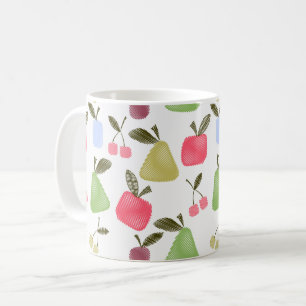 Seamless scratched cartoon frucht apples pears kaffeetasse