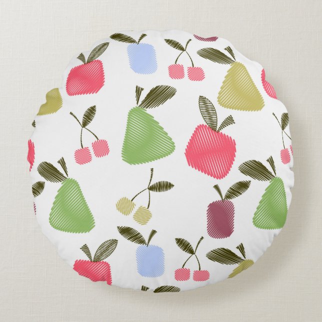 Seamless scratched cartoon frucht apples pears rundes kissen (Vorderseite)