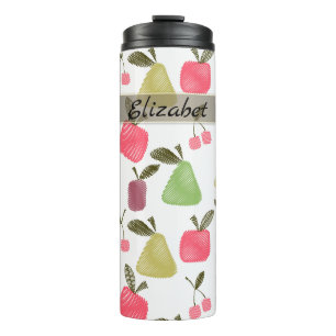 Seamless scratched cartoon frucht apples pears thermosbecher