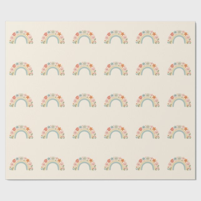 Seamless Smiling Flowers Pastel Rainbow Pattern Geschenkpapier (Flach)