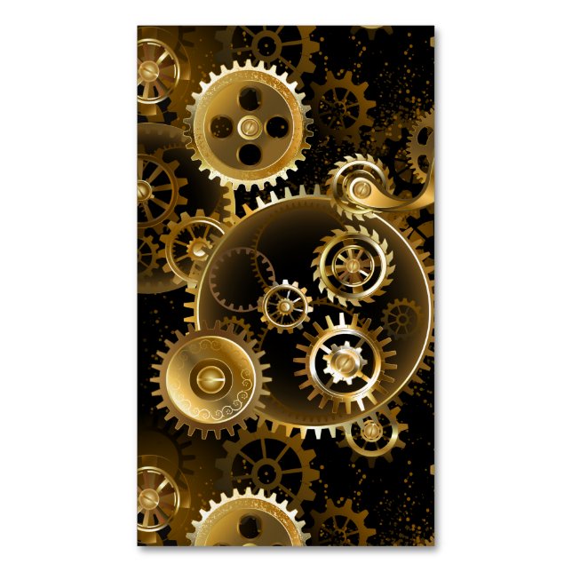 Seamless Steampunk Brass Gears Magnetische Visitenkarte (Vorderseite Vertikal)