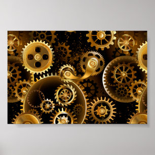 Seamless Steampunk Brass Gears Poster