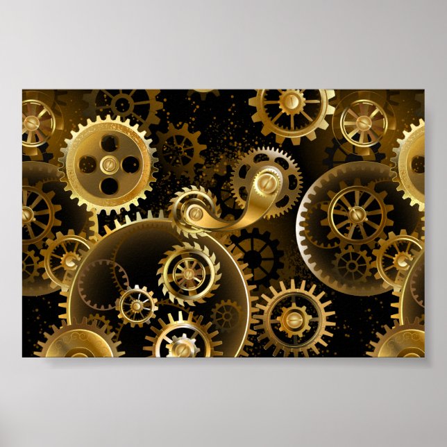 Seamless Steampunk Brass Gears Poster (Vorne)