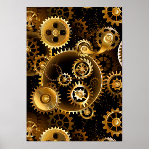Seamless Steampunk Brass Gears Poster