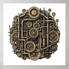 Seamless Steampunk Gear Pattern Fabric and Paper Poster