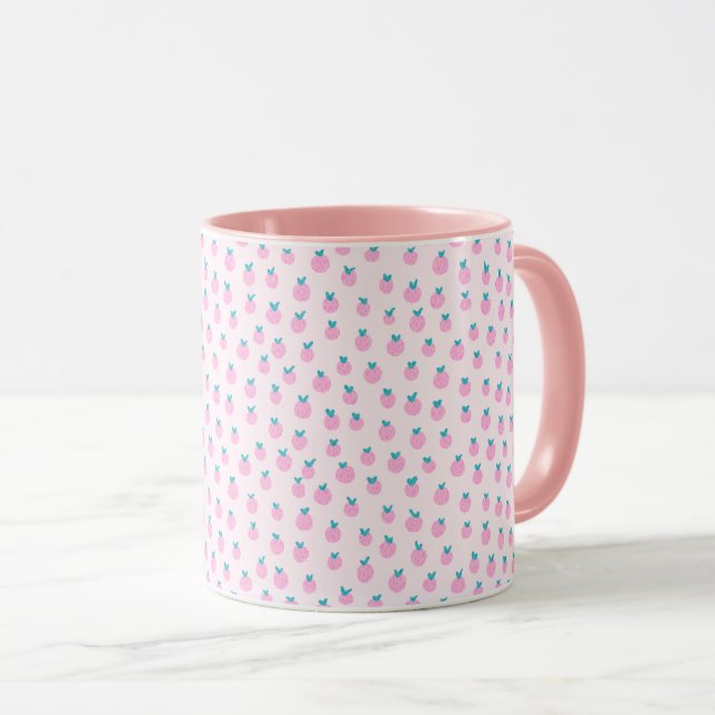 Seamless Strawberry Pattern – Pastel Pink Cute  Tasse (VorderseiteRechts)