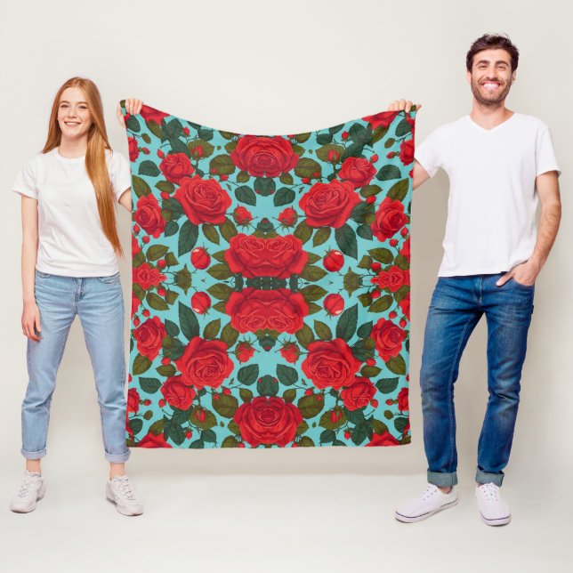 Seamless Summer Wild Rote Rosen Muster Fleecedecke (Beispiel)