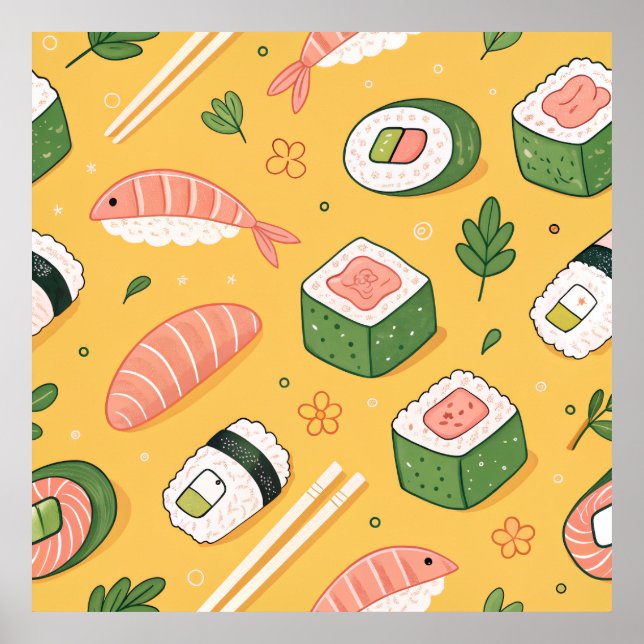 Seamless Sushi Pattern – Cute Japanese Food  Poster (Vorne)