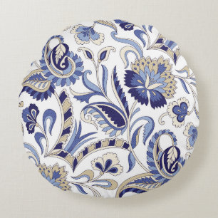 Seamless traditional Indian blue paisley patternpa Rundes Kissen